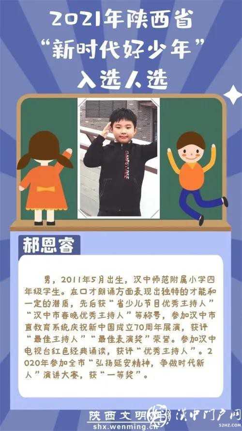 正在公示！漢中2人入選2021年“陜西省新時(shí)代好少年”人選名單！